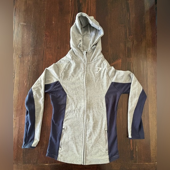 Gymshark | Full‎ Zip Hoodie | Grey/ Navy Blue | Women’s Size Medium - Picture 1 of 5